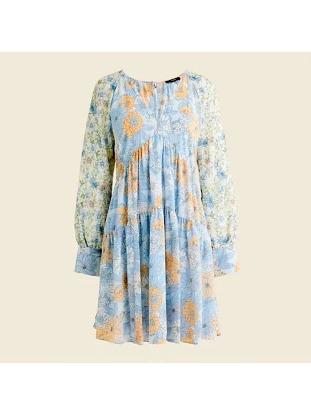 J. Crew Long Sleeve Crinkle Chiffon Dress in Mixed Floral